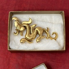 Dragon Brooch Pin Signed MMA Vintage NY Metropolitan Museum of Art Gold Plated