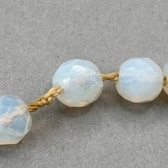 Vintage Opaline Opalite Beaded Necklace Faceted Art Glass Hand Knotted 18″