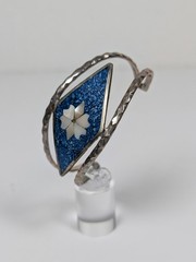 Vtg Alpaca Mexico Cuff Bracelet MOP Abalone Shell Inlay Silver Tone 1980s NOS