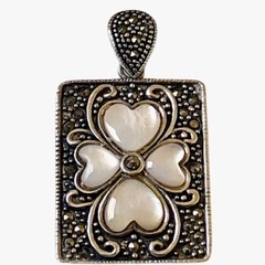 DBJ Sterling Silver Vintage Pendant Marcasite Mother of Pearl Heart