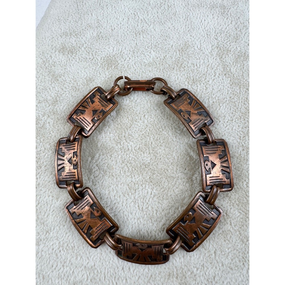 Vintage Bell Trading Post Solid Copper Thunderbird Link Bracelet 7.5 Inch
