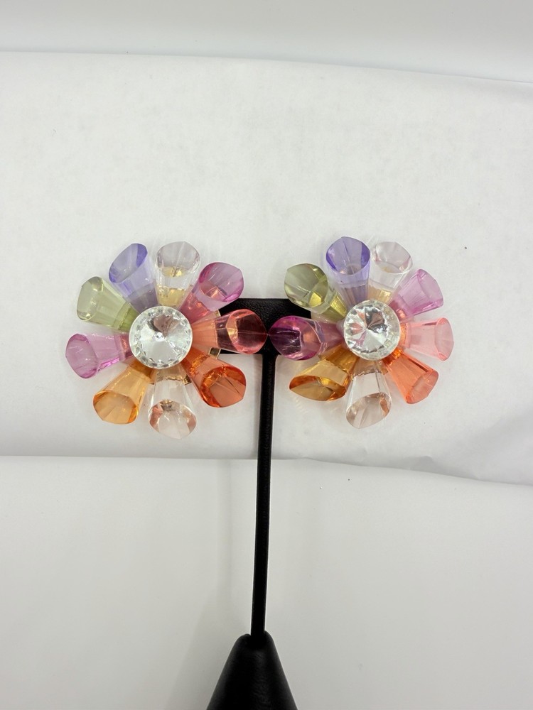 Vintage Large Multicolor Clip On Earrings 1960’s Estate Find