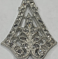 Antique Lavalier Art Nouveau Rhinestone Paste Silver Tone Filigree Pendant