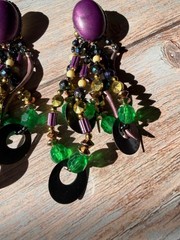 VTG Colorful Party Earrings Statement Retro Dangle Beaded Pierced 80s