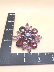 Vintage Brooch Red Pink & Ab Rhinestone Flower Brooch 0368