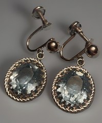 Vintage 1950 Danecraft Sterling 925 Screw On Earrings Blue Glass Oval Drop R33