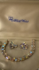 Weiss AB Crystal Necklace Bracelet Earrings Set Original Box 1950s Parure