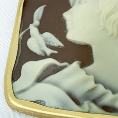 Antique Style Gold Resin Cameo Bird Brooch Pendant Top Square 55x45mm From Japan