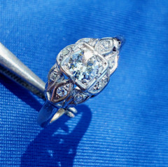 Original EARTH MINED DIAMOND Deco Engagement Ring VINTAGE PLATINUM Solitaire 8