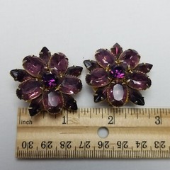 Vintage Dark Purple Rhinestone Cluster Marquise Oval Stones, Flower Shape