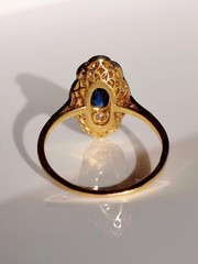Art Deco Vintage 14k Gold Finish Lab Created Diamond & Sapphire Engagement Ring