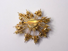 Vintage Purple Lilac Rhinestone Brooch Gold-tone Starburst Celestial 1-1/2″