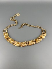 Vintage Collar Necklace Gold Tone Leaf Link Textured Layered Chunky Retro 16″