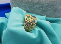 Silver Vermeil WIDE Multi-Gemstone Band-Sterling Silver-Gold Plated-Over 1tcw
