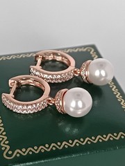Vintage 1990-s 14 Ct Rolled Gold Pearls / Zircons Earrings – Hallmarked 585 RG