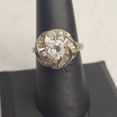 Vintage JAL CZ Crown Ring Size 8 Sterling Silver Gold Over Halo Statement Ring