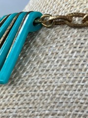 Vintage Egyptian Revival Necklace Robin Egg Blue Plastic Cleopatra Statement Bib