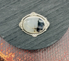 Vintage Sterling Silver 925 Scenic Rutile Quartz Agate Cabochon Brooch