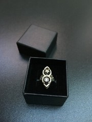 ANTIQUE BELAIS 14K White Gold FILIGREE DIAMOND ONYX RING – size 4