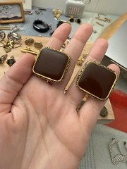Vintage Square Red Gold Metal Bullet Back Cufflinks for Men