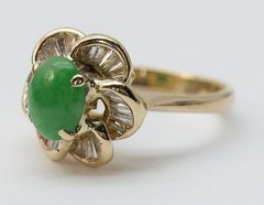 Apple Jade Diamond Baguette Daisy Halo 18k Gold Ballerina Ring