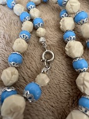 Vintage Blue Plastic & Faux Stone Lucite Bead Long Necklace Jewelry 40”