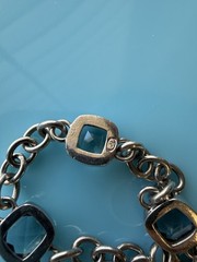 Aqua Blue Topaz Gem Bracelet 925 Sterling Silver Bezel Set Bracelet 22.5g