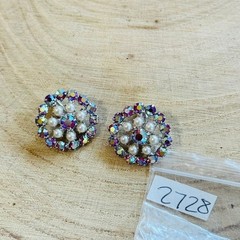 VTG B. David earrings Aurora Borealis crystal Rhinestone Jeweled pearl clip rare