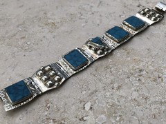 ✨🏜️VTG STAMPED TAXCO STERLING SILVER Turquoise Panel STATEMENT Bracelet Estate