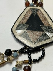Vintage Inlaid Abalone Necklace Asymmetrical Statement Bold Four Strand
