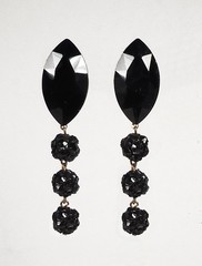 Vintage Black RHINESTONE BALL Earrings with Oval Marquise Rhinestone – Posts