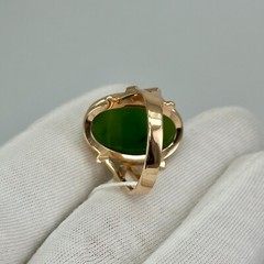 Rare USSR Vintage Original Rose Gold Natural Nephritis Ring 583 14K 6,41 g. 7 US