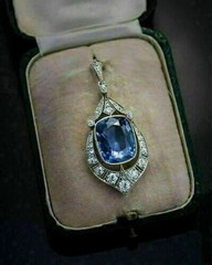 Art Deco 10.50Ct Sapphire Diamond Pendant Necklace 14K Gold 925 Silver