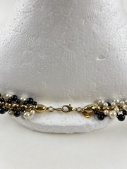 Lady Remington Faux Pearl Beaded Cluster Necklace ~ White Black With Gold Tone