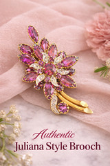 Vintage Julianna Brooch Purple/Pink Rhinestone Layered Floral Brooch 1950’s D E