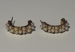 Lot of 3 pair Gold Tone Pearl Earrings Costume Jewelry Pierced Post Hoops