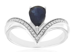 1.03CT DIAMOND & AAA SAPPHIRE 14KT WHITE GOLD PEAR SHAPE & ROUND ENGAGEMENT RING