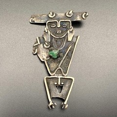 Vintage Tribal Figure 900 Silver Brooch Pin Pendant