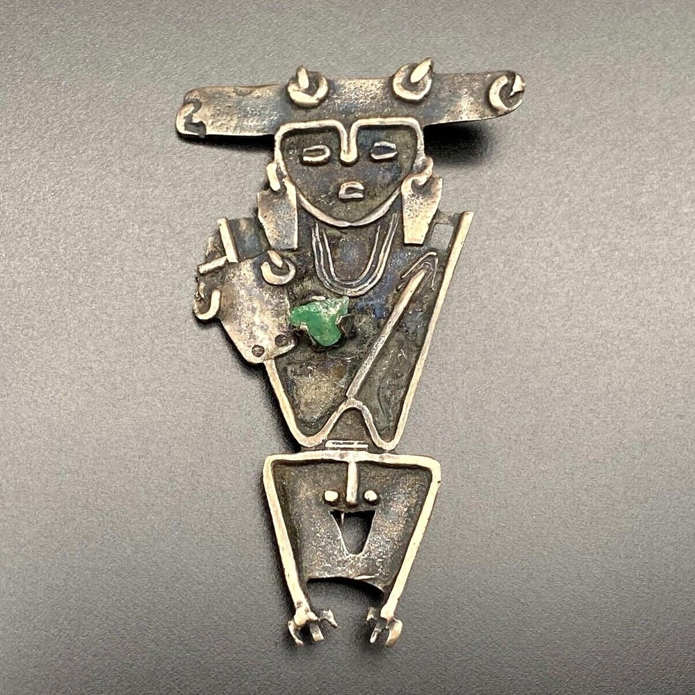 Vintage Tribal Figure 900 Silver Brooch Pin Pendant