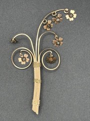 Vintage Gold‑Tone Floral Bouquet Brooch • Wirework Stems & Stone Centers