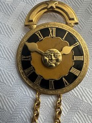 Vintage Pin Celestial Sun Face Clock Face Gold Tone Brooch Pin 1980s 2” Brooch