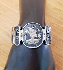 Vintage Egyptian 800 Silver Niello Storyteller Panel Hinged Bracelet