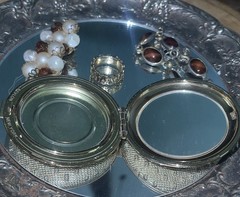 VINTAGE JEWELRY & REVLON NEW YORK COMPACT, RING BRACELET, EARRINGS 1960-1970’s