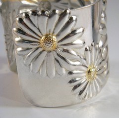 925 Sterling Silver Vintage Sunflower Bracelet Carved Daisy Flower