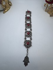 VINTAGE 60’s Silver Tone And Red Cabuchon SOUVENIR DU MAROC Moroccan Hamsa Hand