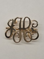 Vintage Gold Tone Interlocking Script Monogram Brooch Pin 2″ x 1.5″