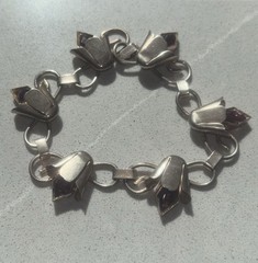 RARE Rose Gold Bell Flower Paste Necklace Bracelet ART DECO Sterling SET 15.25″