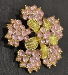 Beautiful Vintage 1.5 In.pink Rhinestone Brooch Pin Gold Weaved Petals MCM