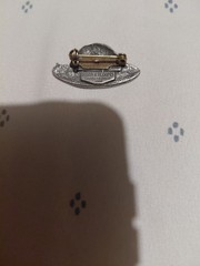 Birds and Blooms sun hat bonnet Pewter BROOCH Pin Signed Small Vintage