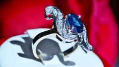 18k white gold size 4 ring 1.42ct natural, treated sapphire diamond 4.80gr N3444